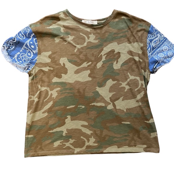 Free People We the Free Clarity Army Camo Bandana Blue T-Shirt XS - Picture 8 of 12